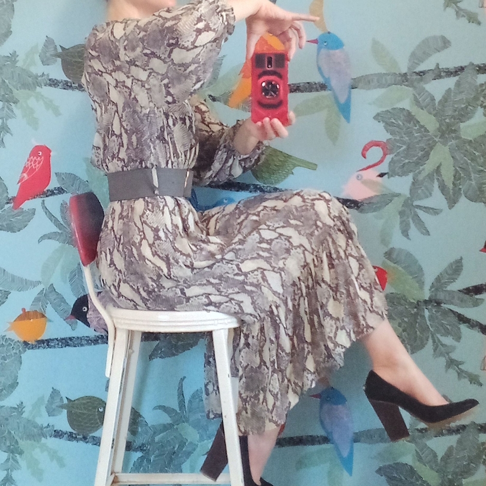 Snake/Python Print Midi-Dress With Belt - image 1